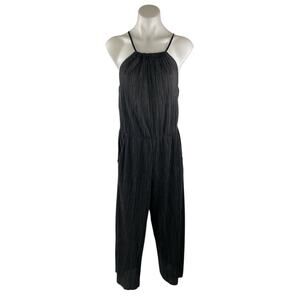H&M Divided Black Plisse Pleated Sleeveless Halter Wide Leg Jumpsuit Romper 10